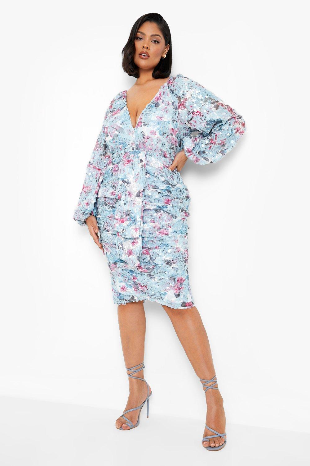 Grande taille Robe mi longue pailletee a imprime fleuri boohoo FR